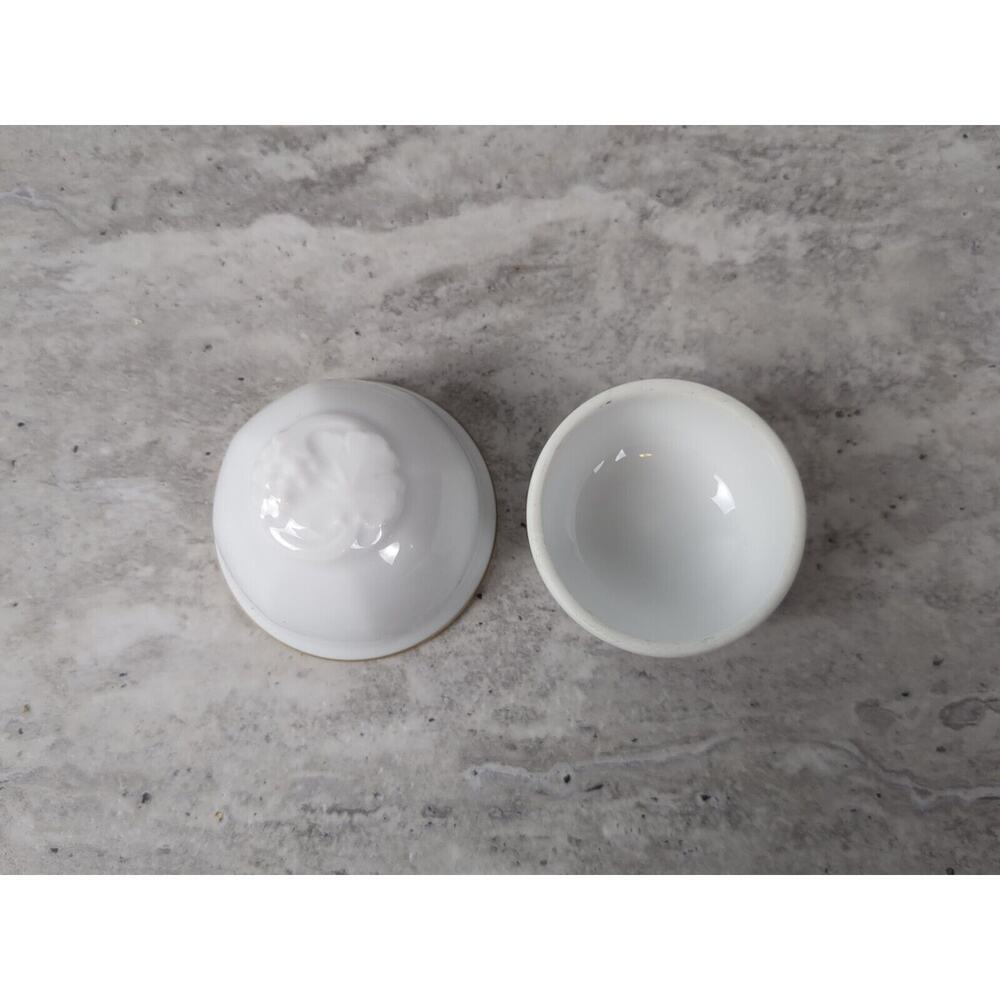 Trinket Box Dish w Lid, Okura Japan, Round, White w Gold Trim - Picture 4 of 9